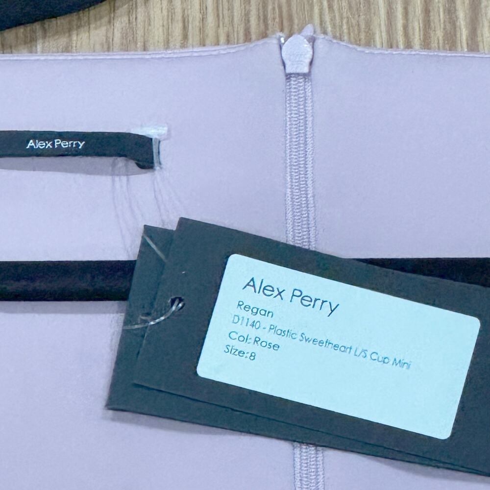 Alex Perry Patent Faux leather Long sleeve pink bodycon Mini Party Dress sz 8 - Picture 2 of 12